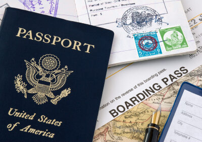 Various travel items against old map.
